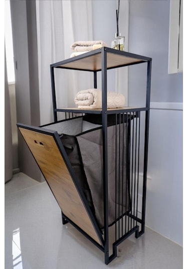 Digithome Metal Kirli Sepetli 2 Raflı Çok Amaçlı Banyo Düzenleyici Raf Organizer Siyah Mrs-003 C1-1-369 Siyah