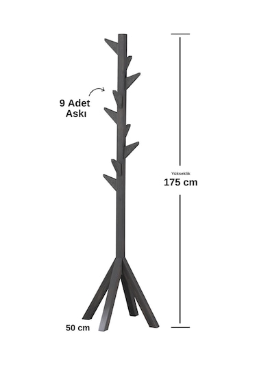 Ahşap Ayaklı Askılık Portmanto Modern Elbise Askısı 175 Cm Gri Diğer