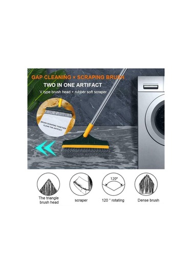 Neevoyu 3'ü 1 Arada Pp Zemin Fırçası - Sert Tüylerli + Silme Ucu İle Duvar, Duş, Mutfak Tekerlekli Temizlik Aracı Yeşil