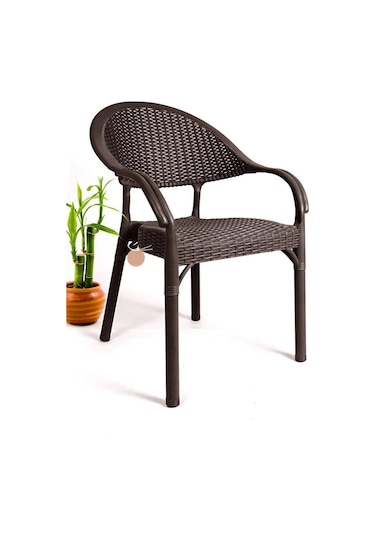 6 Adet Bambu Rattan Kollu Sandalye Koltuk Kahve Kahverengi