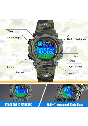 Çocuklar İçin Dijital Spor Saati Erkek Kız Çocuk Su Geçirmez Elektronik Çok Fonksiyonlu Günlük Açık Hava Saatleri 7 Renkli Led Işıklı Alarm Kronometre Kol Saati Diğer