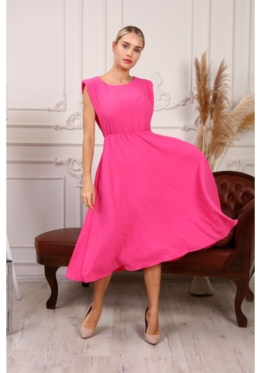 Aymeravm - Beli Büzgülü Kalın Askılı Kadın Elbise - Mas0938Ga