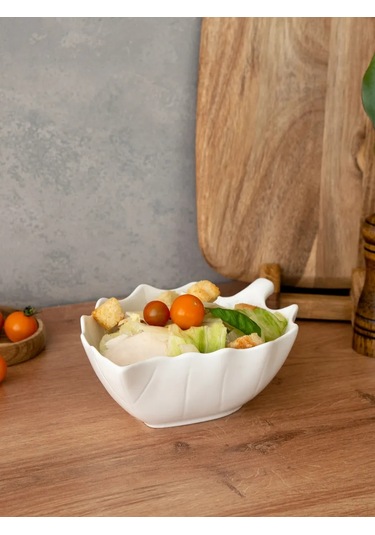 Korall Beyaz "yaprak" Desenli Porselen Salata Kasesi 25 Cm 417751578 Beyaz