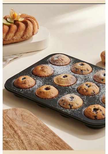 Porlisma Cake Plus Siyah 12'li Muffin Kek Kalıbı 26x 38 Cm Siyah