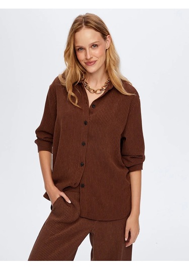 Faik Sönmez Kendinden Dokulu Şönil Kadın Tunik W26tnk013 Kahverengi