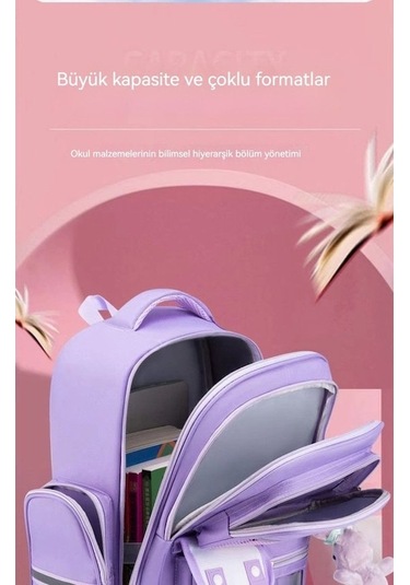 Youtek Sevimli Çocuk Sırt Çantası - Büyük Kapasiteli Mor Okul Çantası Mor