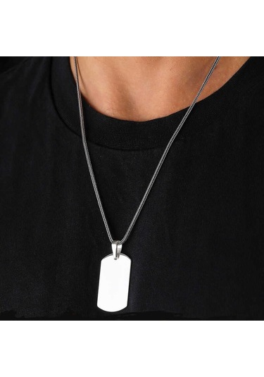 Gumush Gümüş Kare Plaka Kolye