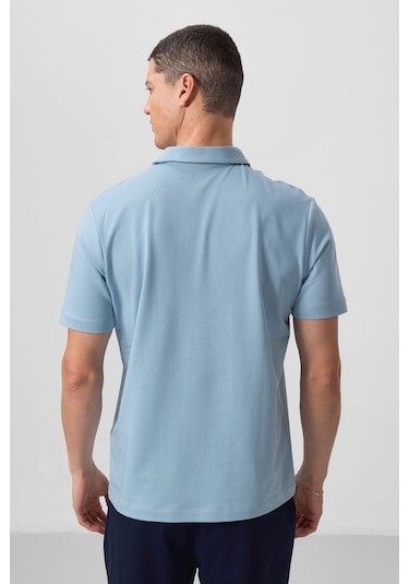 Tommylife Tommy Life Buz Mavi Basic Göğüs Logolu Standart Kalıp Triko Polo Yaka Erkek T-shirt - 87768 Buz Mavi