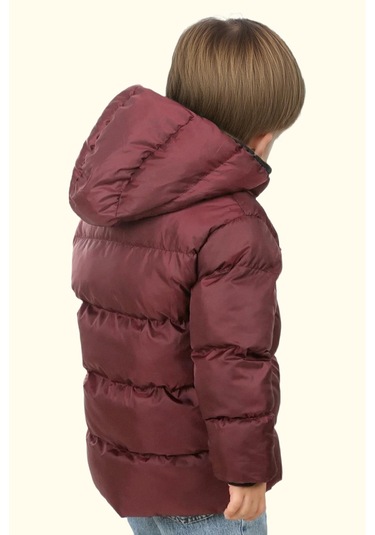 Erkek Çocuk Polarlı Kürklü Kapüşonlu Su Geçirmez Rüzgara Dayanıklı Şişme Kışlık Mont Kaban Bordo