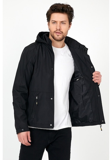 Sivaist Yeni Sezon Erkek Siyah Softshell Kapüşonlu Iç Cepli Mont