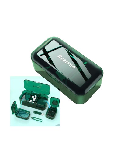 Homyl Taşınabilir Hap Saklama Kutusu 3'ü 1 Arada Yeşil Yeşil