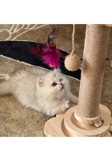 Honeybeeshop 2 İn 1 Dayanıklı Kedi Tırmalama Direği Small Cat Scratching Columns Dönebilir Yapay Tüy Oyuncak