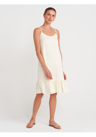 Dilvin 90572 Alt Bölümü Büzgülü Kısa Denim Elbise-sarı Sarı