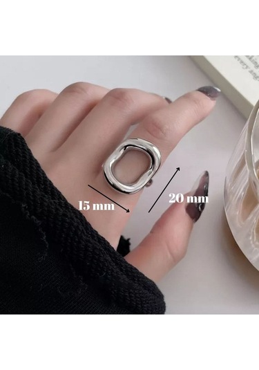 925 Ayar Gümüş Içi Boş Oval Ayarlanabilir Retro Yüzük