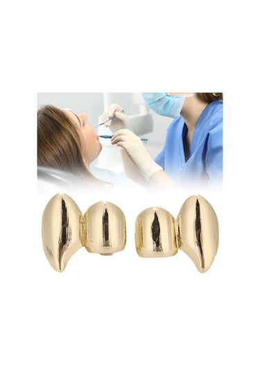 Lemestar Hip Hop Altın Diş Takımı - Gümüş Alçıklı, Kolay Kullanıma Uygun, Halloween Ve Fashion Gösterileri İçin Sertifikalı Dekoratif Aksesuar 2 Adet Gold