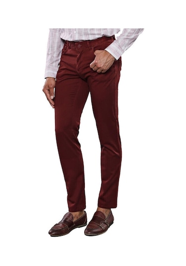 Wessi Dar Kesim Desensiz Beş Cepli Bordo Erkek Pantolon Bordo