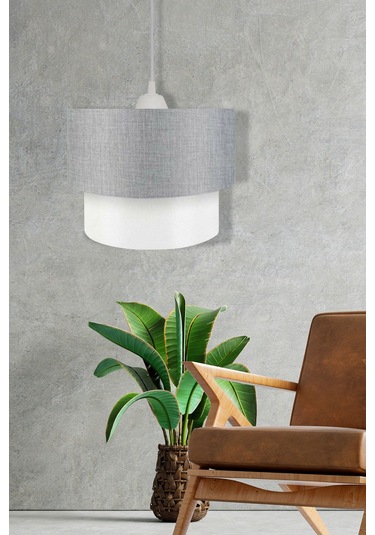Kumaş Gri Beyaz Pasta Retro Modern Avize Sarkıt Çap 30 Cm Pav64 Gri
