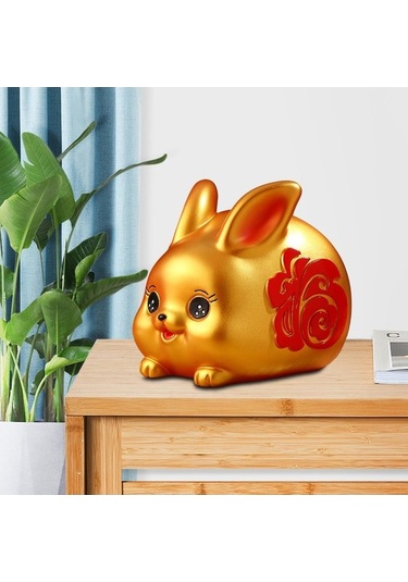Opulentliving Çin Tarzı Şanslı Tavşan Para Bankası, 10x14x10cm, Seramik, Ev Ve Ofis Dekoru, Hediyelik 10cmx14cmx10cm