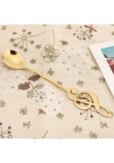 Yaozixa Müzik Notası Desenli 304 Paslanmaz Çelik Kahve Çorbası Tatlı Karıştırıcı Kaşık Altın - Ev Dekor Hediye Altın