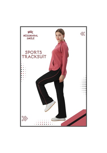 Kadın Spor Eşofman Takım İspanyol Paça Çift Cepli Alt &kapüşonlu Kanguru Cepli Üst Gül Kurusu 3053 Gül Kurusu