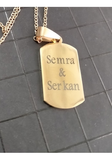 Çelik Kolye Asimetrik Kesim Kişiye Özel İsim Yazılı Altın