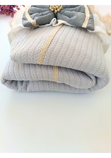 Pembe Triko Örgü Kız Bebek Batttaniyesi Kundağı Kalın Dantelli Yenidoğan Hastane Çıkışı Hediyelik Gri