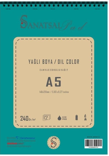 Sanatsal Pad Yağlı Boya Defteri A5 240gr 12 Yaprak Spiralli