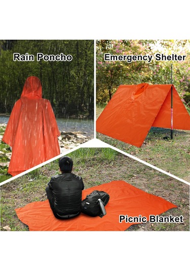 Tomshoo Kapşonlu Yağmur Panço Cep Hafif Su Geçirmez Turuncu