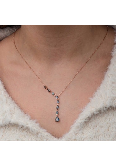 Blackcraft Gümüş Sıralı Mistik Topaz Taşlı Damla Kadın Kolye Bc-8a97c0 Renkli