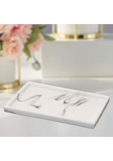 Homyl Tuvalet Vanity Tepsi Lüks Reçine Küvet Mumlar Beyaz Beyaz