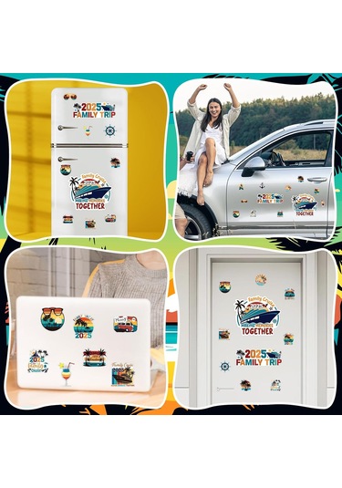 Geeroyoo 2025 Retro Gemi Turu Manyetik Kapı Sticker 18'li Set - Aile Turu Dekorasyonu, Araba Buzdolabı Uyumlu, Festivite Ve Tatil Temalı Grafikler