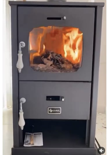 Sürel 5123 Relax Şömine Camlı 5 Mm Çelik Tuğlalı Soba Kömür Odun