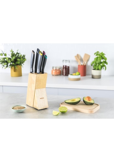 Tefal Fresh Kitchen Ahşap Blok & 5 Parça Bıçak Seti 001 Siyah