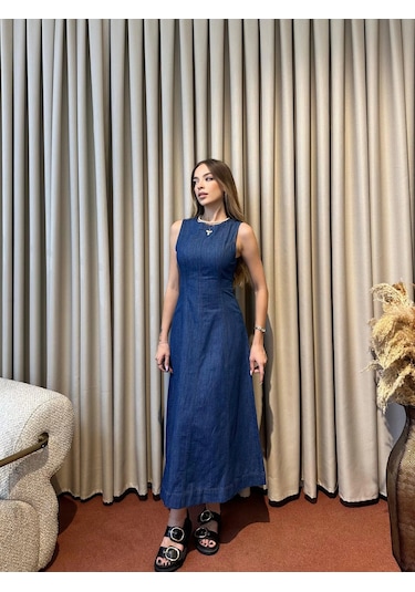 Proto Suit Sıfır Kol Mini Denim Elbise Lacivert