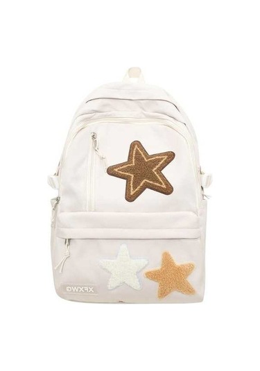 Ebitda Bej Beş Köşeli Yıldız Sırt Çantası Kız Eğlence, Renkli Desenli Model Bej