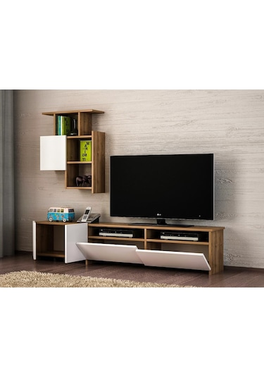 Dekorister Mariposa Kitaplıklı Tv Ünitesi Ceviz-Beyaz Dekorister Mariposa Kitaplıklı Tv Ünitesi Ceviz-Beyaz