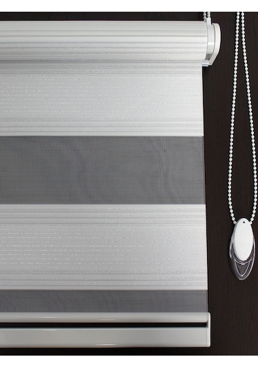 Buperde Beyaz - Gümüş Simli Pilise Pliseli Zebra Stor Perde