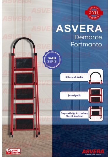 Safir Serisi Patika 5 Li Katlanır Merdiven Ev, Bahçe, Ofis İçin Dayanıklı Tasarım 1 Adet