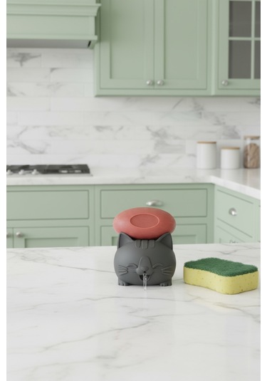 Oxyteez Kedi Figürlü Sabunluk Gri Renk Reçine Tasarım Ev Ve Ofis Dekorasyonu