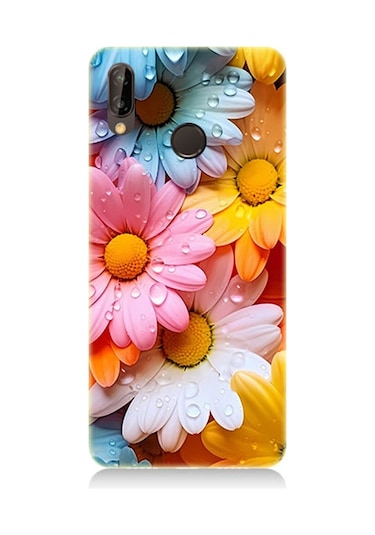 Huawei P20 Lite Uyumlu Silikon Kılıf Renkli Çiçekler Damlacık