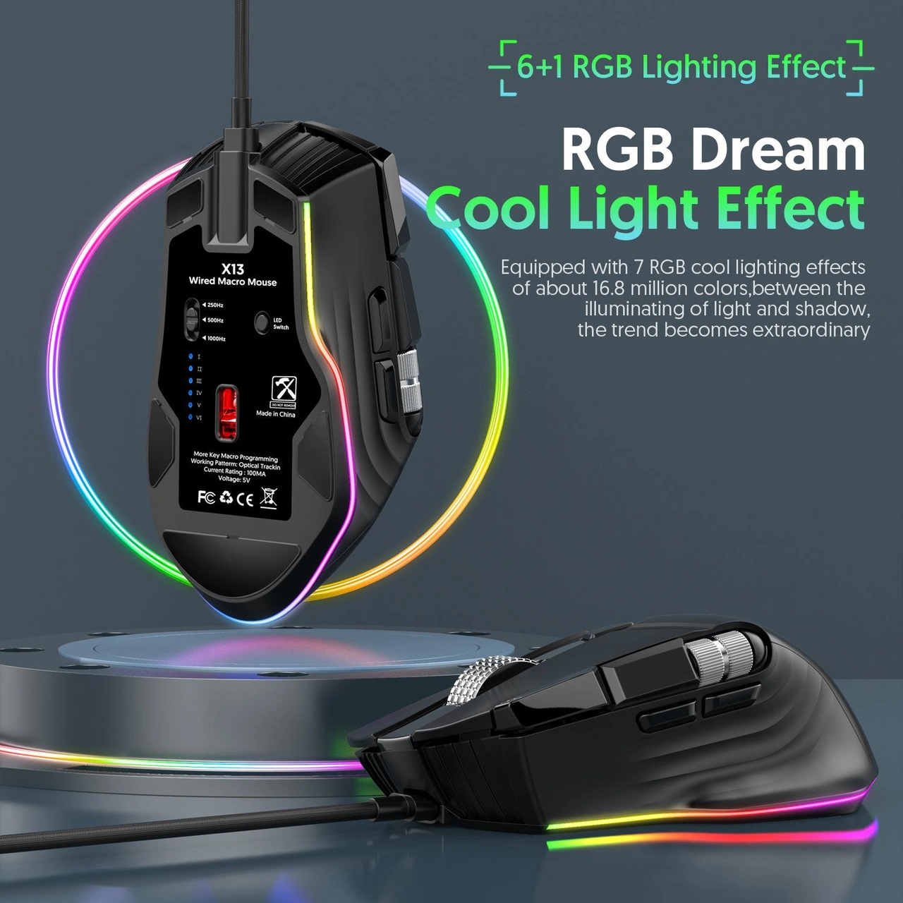 Sones Mkespn X13 Rgb Tam Hızlı Kablolu Oyun Faresi 12400 Dpı 10 Tuşlu Çift Kaydırma Tekerleği Salınımlı Makro Programlanabilir Fare Diğer