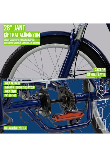 Stradacycles E-VO Mekanikdisk 24 Jant Üç Tekerlekli Elektrikli Bisiklet Mavi