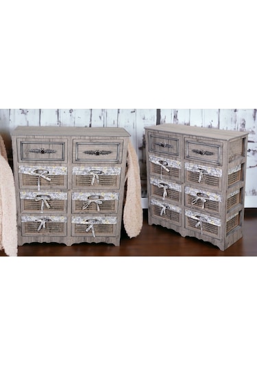 Ahşap 8 Çekmeceli Hasır Görünümlü Sebzelik Rustik