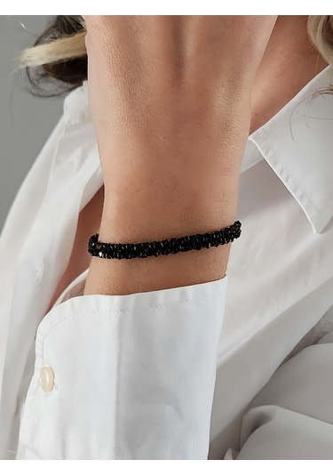 Zincir Dokuma Kordon El Yapımı Otantik Siyah Gold Renkli Bileklik 0,5mm Altın - Siyah