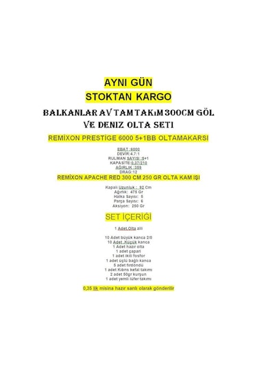 Balkanlar Av Tam Takım 300cm Göl Ve Deniz Olta Seti