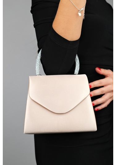 Monako Bej Saten Taşlı Kadın El Çantası Çok Renkli