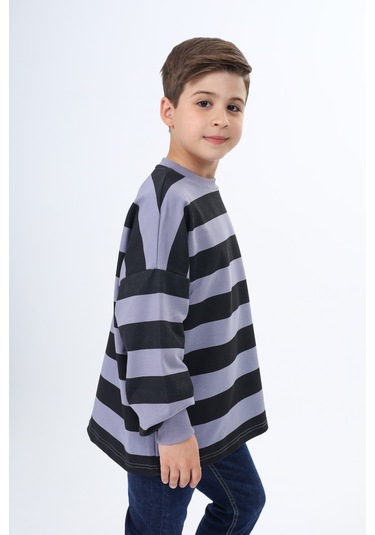Toontoy Erkek Çocuk Çizgili Sweatshirt Koyu Gri