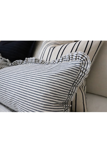 Fırfırlı Vintage Naturel Gri Çizgili Iskandinav Uzun 40x100 Kırlent Yastık İçi Dolgulu