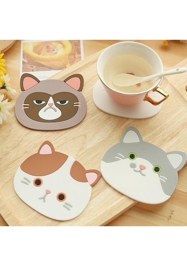 Yeni Sevimli Karikatür Kedi Kahve İçecek Kupası Placemat İçecek Pot Tava Tutucu Ped Mutfak Malzemeleri Rastgele Diğer