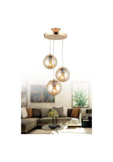 İstanbul Avize Istanbul Avize Sarkıt 3'Lü Gold Sarı Glop Camlı Avize